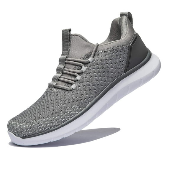 WOTTE Men's Athletic Walking Running Shoes Slip-on Casual Mesh Sneakers Comfort Fashion, Grey Size 14