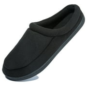WOTTE Men's House Slippers Polar Fleece Memory Foam Anti-Skid Indoor Outdoor Slip On Clog Shoes Black, Size 11-12