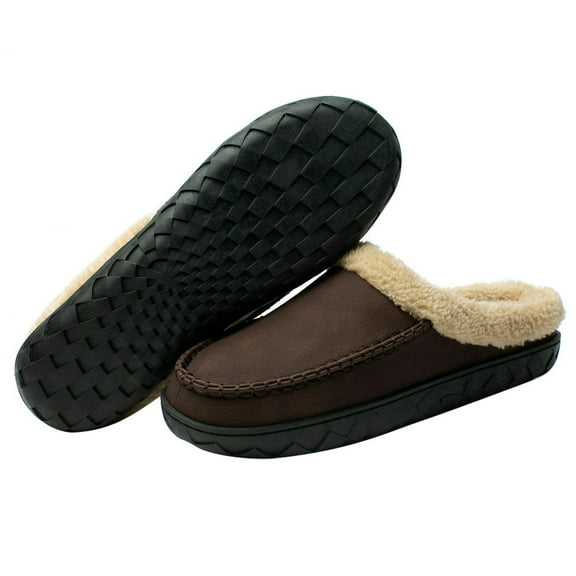 WOTTE Men's Slippers Fleece Fuzzy Lined Memory Foam Moccasin House Shoes for Indoor Outdoor, Coffee Size 8-8.5