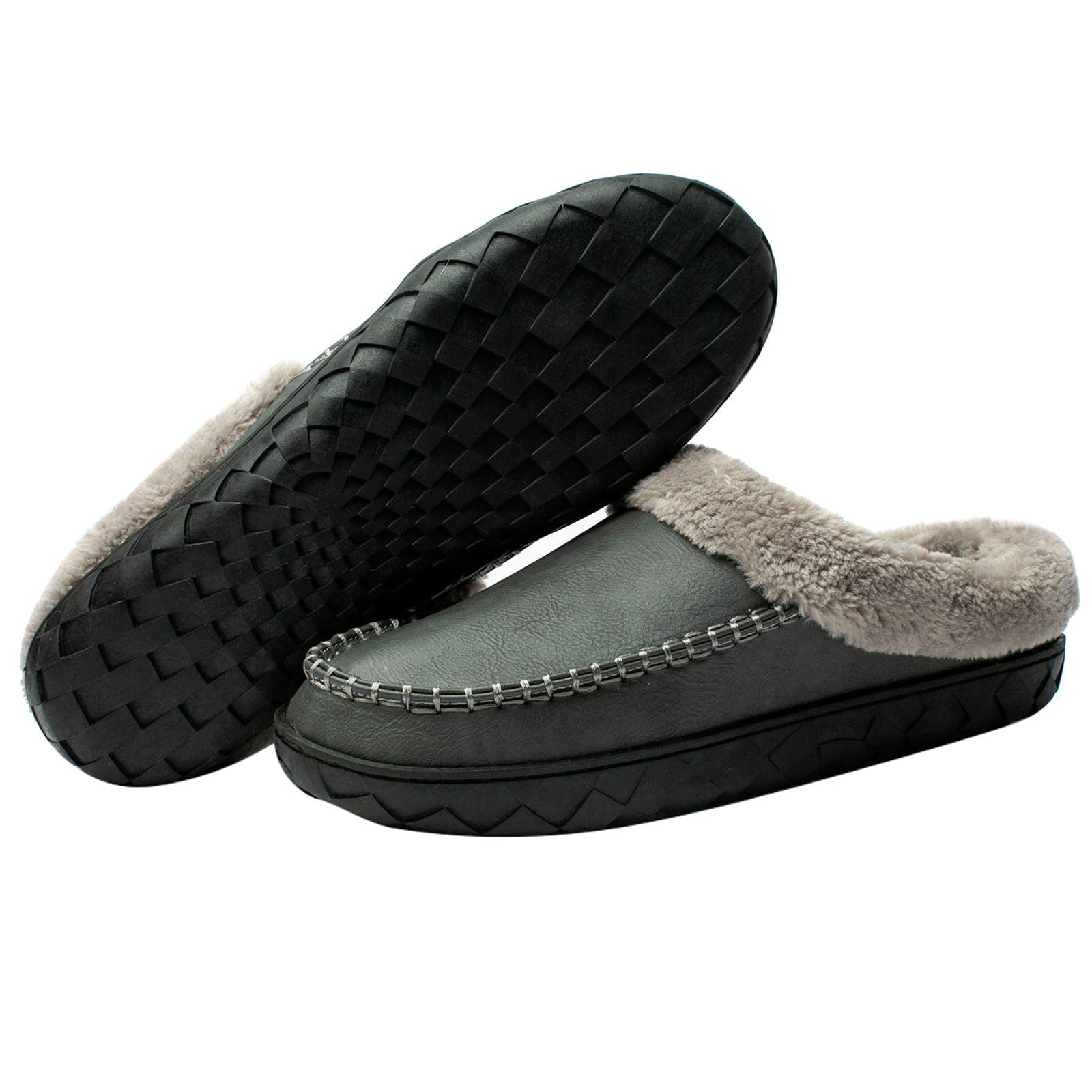 WOTTE Men's Slippers Fleece Fuzzy Lined Memory Foam Moccasin House