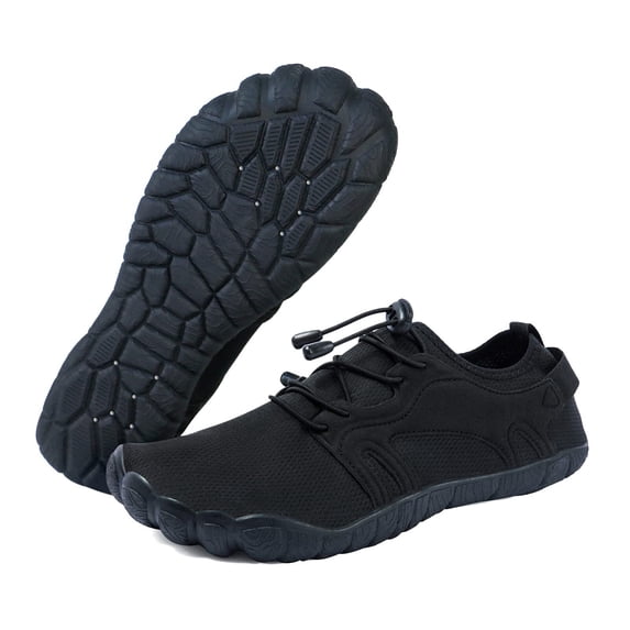 WOTTE Men's Water Shoes Quick-Dry Aqua Sock Barefoot Wide Toe Sports Outfoor Shoes for Beach Swim River Pool Lake Hiking Kayaking Surfing, Black Size 7.5