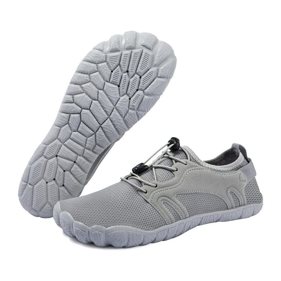 WOTTE Men's Water Shoes Quick-Dry Aqua Sock Barefoot Wide Toe Sports Outfoor Shoes for Beach Swim River Pool Lake Hiking Kayaking Surfing, Grey Size 7.5