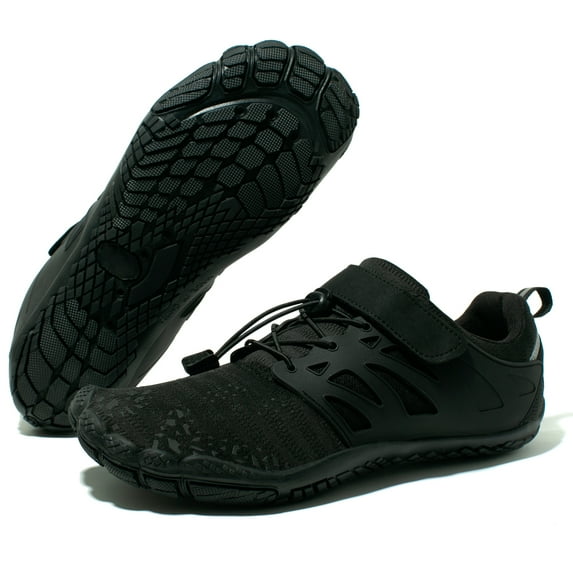 WOTTE Men's Water Shoes Quick-Dry Barefoot Aqua Socks Slip-on Beach Wide Toe Shoes, Black Size 8.5