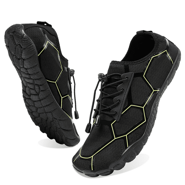 Wotte Men s Water Shoes Quick Dry Barefoot Aqua Socks Slip On Beach Wide Toe Shoes for Outdoor Sports Snorkeling Surfing Diving Black Size 8.5