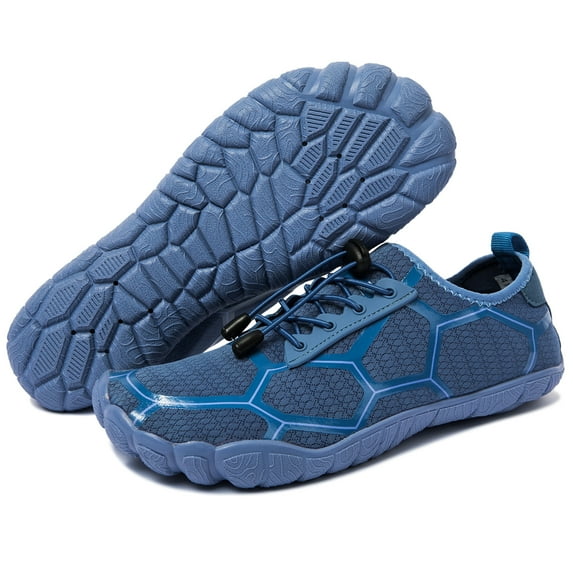 WOTTE Men's Water Shoes Quick-Dry Barefoot Aqua Socks Slip-on Beach Wide Toe Shoes for Outdoor Sports Snorkeling Surfing Diving, Blue Size 10.5
