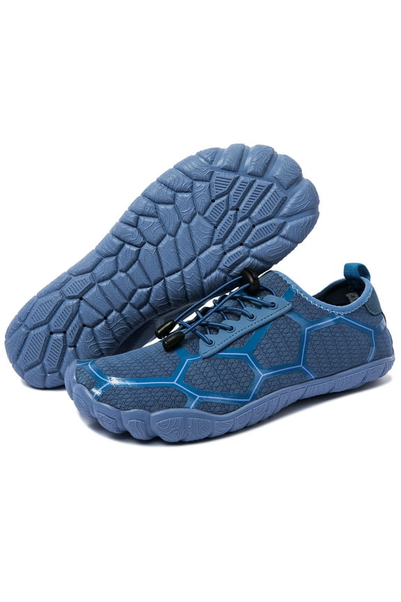 Men's Water Shoes Quick-Dry Barefoot Aqua Socks Slip-on Beach Wide Toe Shoes for Outdoor Sports Snorkeling Surfing Diving, Blue Size 10.5