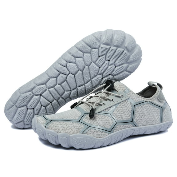 WOTTE Men's Water Shoes Quick-Dry Barefoot Aqua Socks Slip-on Beach Wide Toe Shoes for Outdoor Sports Snorkeling Surfing Diving, Grey Size 10.5