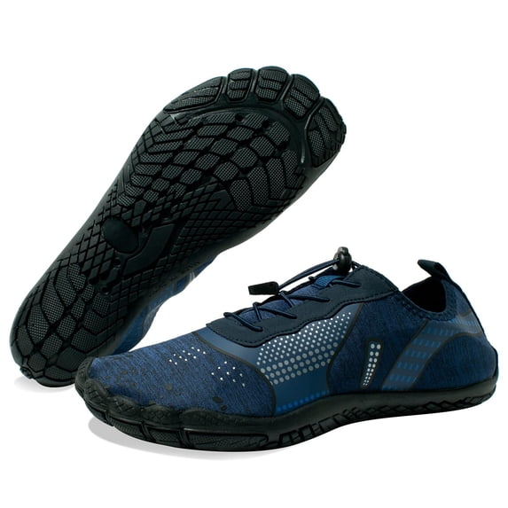 WOTTE Men's Water Shoes Quick-Dry Barefoot Aqua Socks Slip-on Beach Wide Toe Shoes for Outdoor Sports Snorkeling Surfing Diving, Navy Blue Size 9