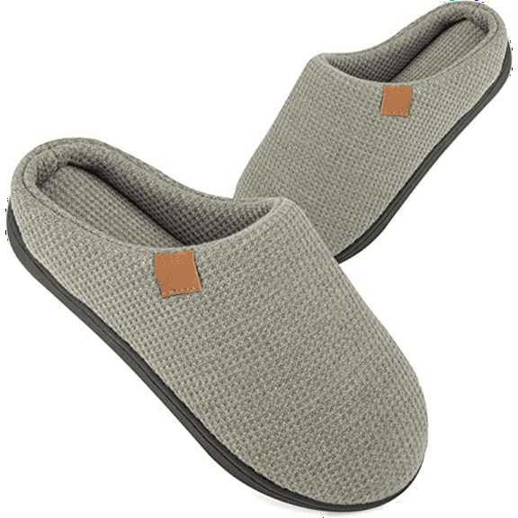 WOTTE Women's Slippers Memory Foam Sole Waffle Knitted Soft Plush Fleece Lined House Shoes Indoor Outdoor Green, Size 12-13