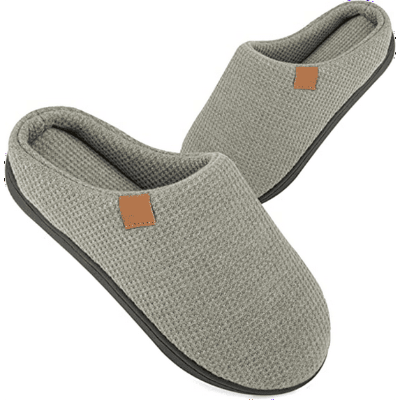 WOTTE Women's Slippers Memory Foam Sole Waffle Knitted Soft Plush Fleece Lined House Shoes Indoor Outdoor Green, Size 12-13