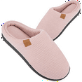thumbnail image 1 of WOTTE Women's Slippers Memory Foam Sole Waffle Knitted Soft Plush Fleece Lined House Shoes Indoor Outdoor Pink, Size 5-5.5, 1 of 7