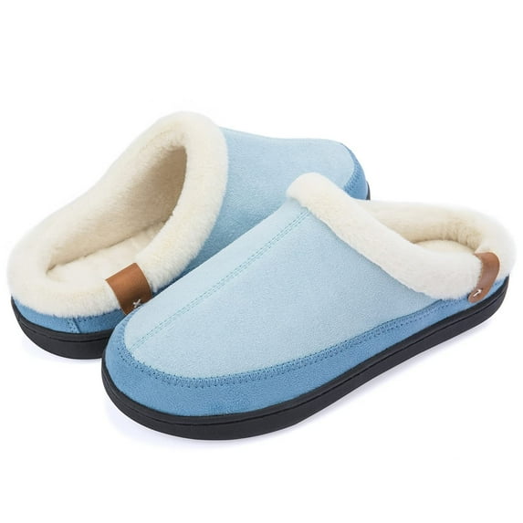 WOTTE Women's Slippers Memory Foam Two-Tone Suede Warm House Shoes with Faux Fur Lined for Indoor Outdoor