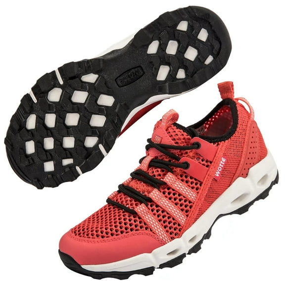 WOTTE Womens Quick Drying Water Hiking Shoes Barefoot Aqua Outdoor Sports Sneakers for Beach Swim Surf, Red 6