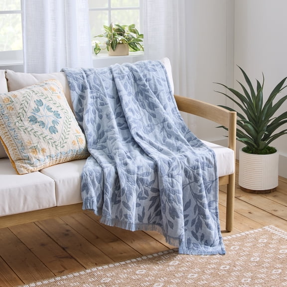 Better Homes & Gardens Woven Chenille Botanical Throw Blanket, Blue Silver ,50x72 Inches
