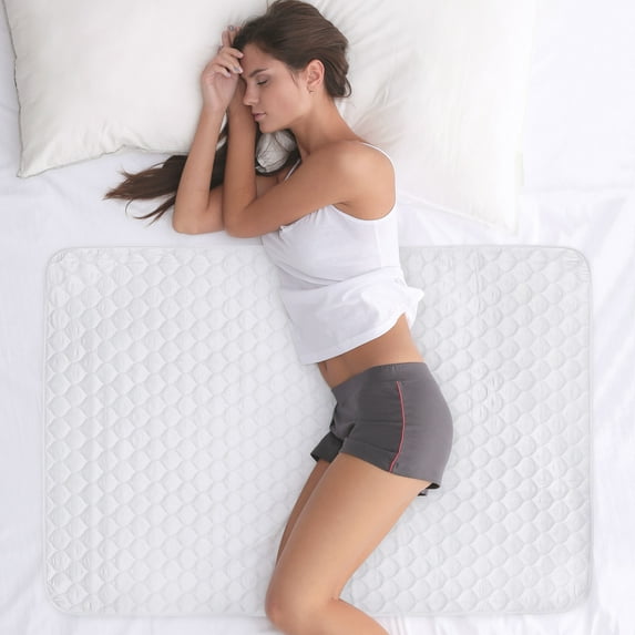 WOVENX Organic Incontinence Pads for Adults & Kids - 5 Layer Waterproof Protectors for Overnight Bed Wetting - Reusable & Washable Pee Pads - Fits Twin to Full Size Beds - 34" x 52" White