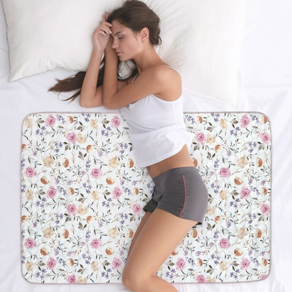 WOVENX Organic Incontinence Pads for Kids & Toddlers - 5 Layer Waterproof Protectors for Overnight Bed Wetting - Reusable & Washable Pee Pads - Fits Twin to Full Size Beds - 34" x 52" Flower
