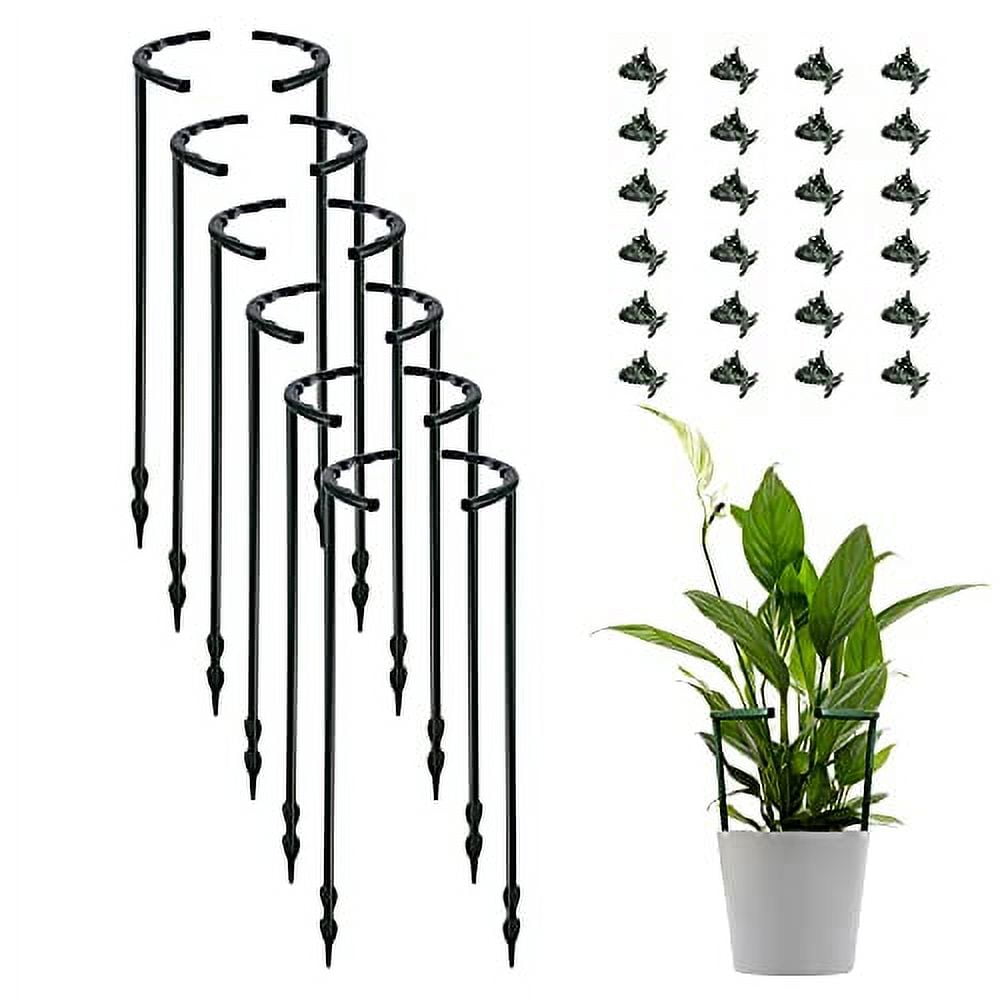 WOVTE 12 Pack Plant Support Plant Stakes with 24 Pcs Plant Clips, Half Round Plant Support Ring Plastic Plant Cage Holder Flower Pot Climbing Trellis for Small Plant Flower Vegetable,Indoor Plants