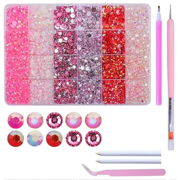 15000Pcs Rhinestones for Crafting, Multi-Sizes Flatback Rhinestone Kit, WOVTE Resin Gems for DIY Crafts Clothes Shoes Tumbler Nail Art Makeup Jewelry Making Pink & Red