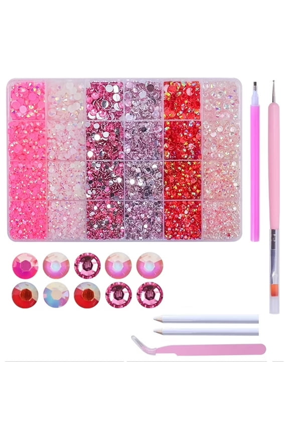 15000Pcs Rhinestones for Crafting, Multi-Sizes Flatback Rhinestone Kit, WOVTE Resin Gems for DIY Crafts Clothes Shoes Tumbler Nail Art Makeup Jewelry Making Pink & Red