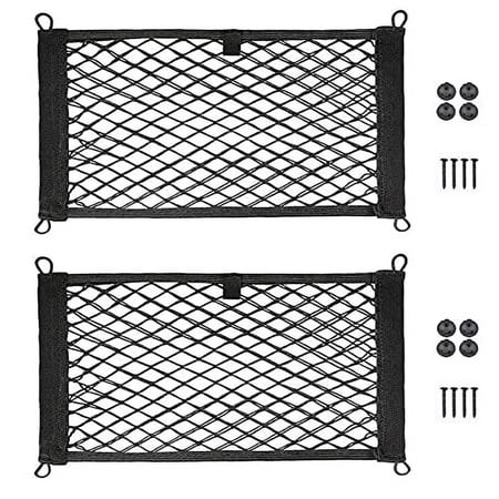 WOVTE 2 Pack Large Cargo Net for Trunk, RV, Boats Storage Mesh Pocket Net with 4 Mounting Screw and Builtin Hooks 18 x 9.8 inch