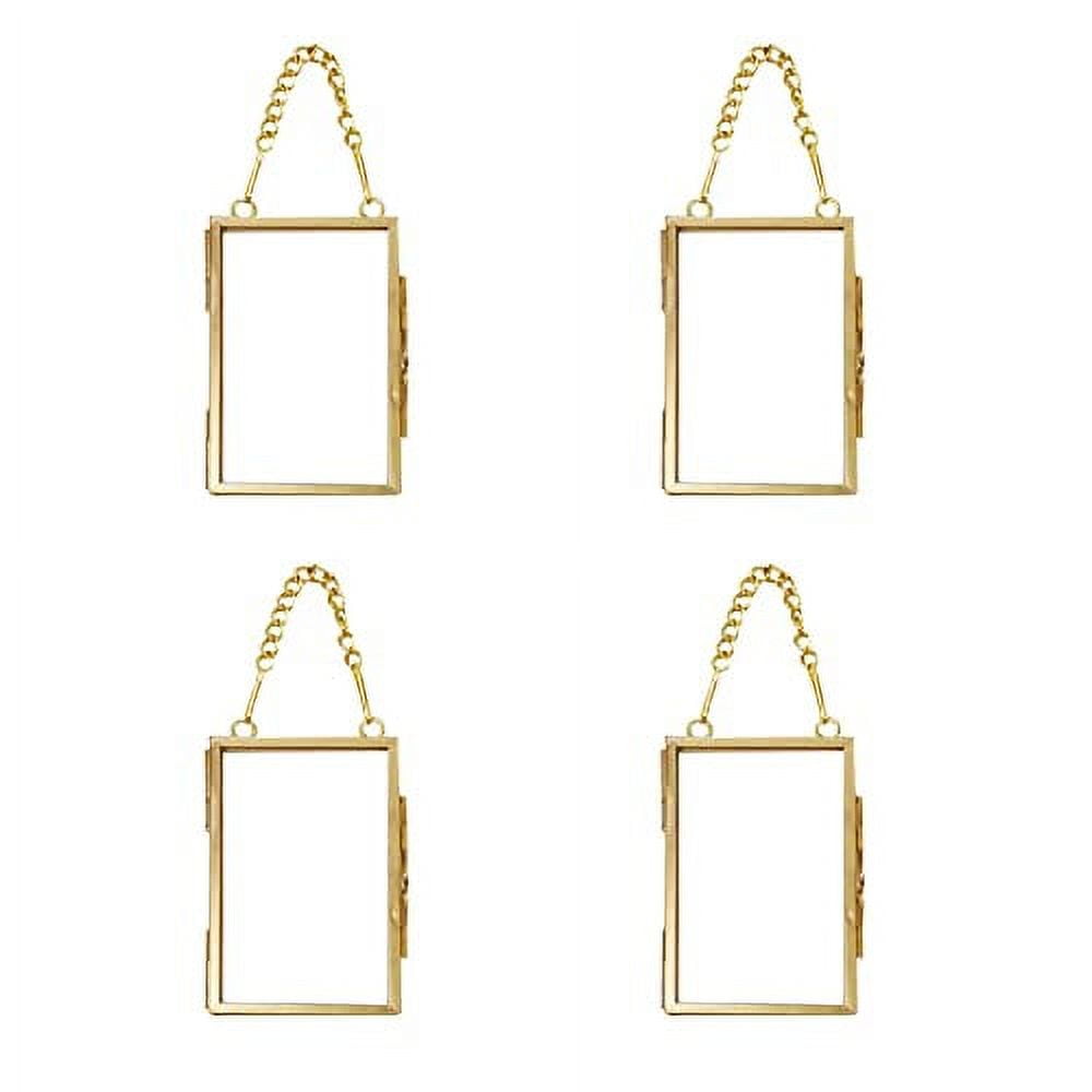 WOVTE 4Pcs Mini Metal Picture Frame Antique Gold Floating Glass Picture ...