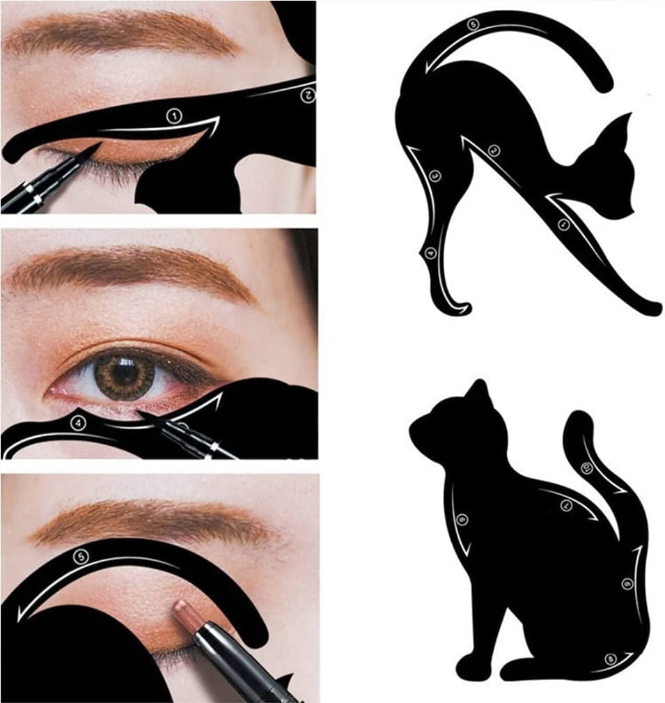 WOVTE 8Pcs Cat Eyeliner Stencils, 4 Sets 2 in 1 Cat Shape Eyeliner Template Stencil, matte PVC Material smoky Eyeshadow Applicators Guide Template Tool Quick Makeup Stencil