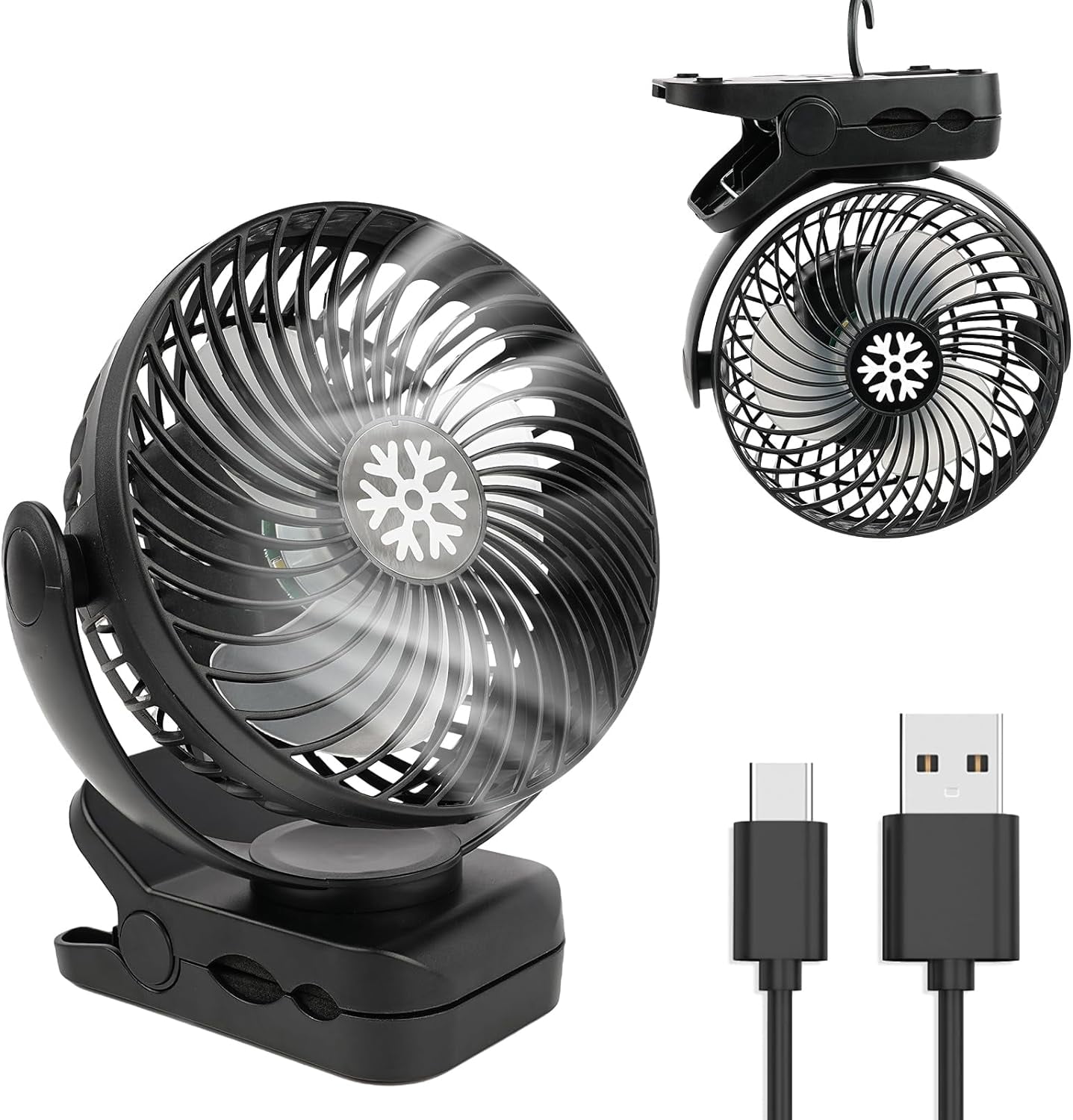 WOVTE Battery Operated Clip on Stroller Fan, 360 Degree Rotation Mini Portable Desk Fan with Rechargeable Batteries for Baby Stroller, Crib, Car Seat, Office and Outdoor Activities (Black)