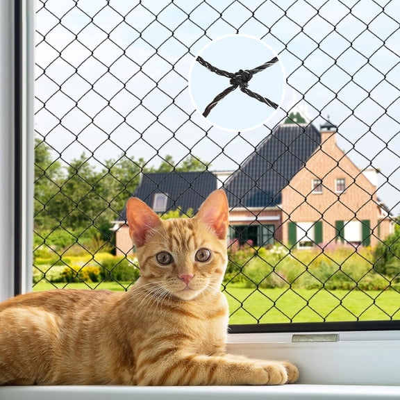 WOVTE Cat Balcony Rail Net Anti-Fall Netting for Pets Mesh Fence, Steel Wire Reinforced Cat Net for Balcony, Windows, Stair and Patio, Black Nylon, 10 x 13ft