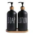 thumbnail image 1 of WOVTE Glass Lotion and  Soap Dispenser Set, Bathroom Soap Dispenser Set with Tray, Suitable for Bathroom Accessories, Housewarming Gift, Countertop Decor, Modern Bathroom Decor (Black, 16oz), 1 of 8
