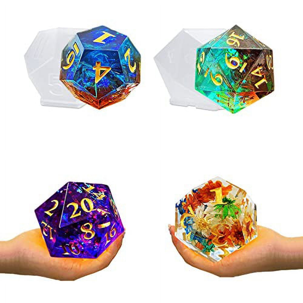 WOVTE Large Silicone Polyhedral Dice Molds 2 Styles with D20, and D12
