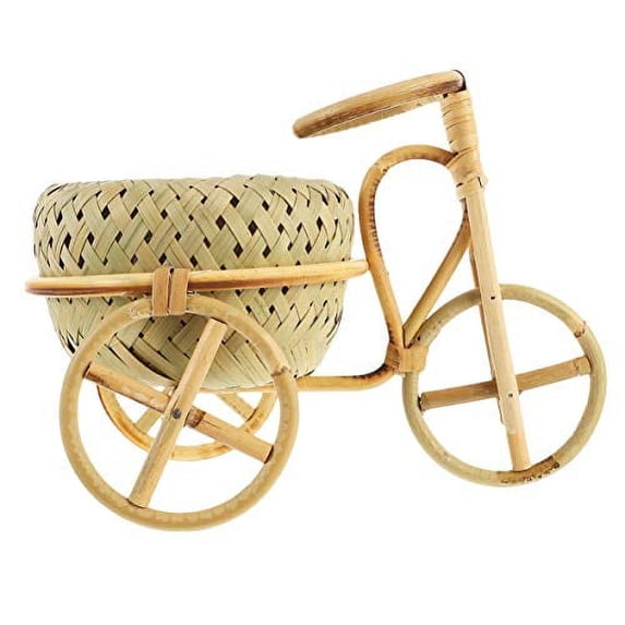 WOVTE Plant Stand Plant Stand Flower Pot Holder Tricycle Planter Mini Rattan Basket Flower Plant Pot Desktop Decoration for Home Office Plant Stand Indoor Bike Stand Vintage Home Decor