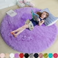 thumbnail image 1 of WOVTE Purple Round Rug for Bedroom, Fluffy Circle Rug 4' x 4' Furry Carpet for Teen Room, Shaggy Circular Rug for Nursery Room, Fuzzy Plush Rug for Dorm, Cute Room Decor, 1 of 7