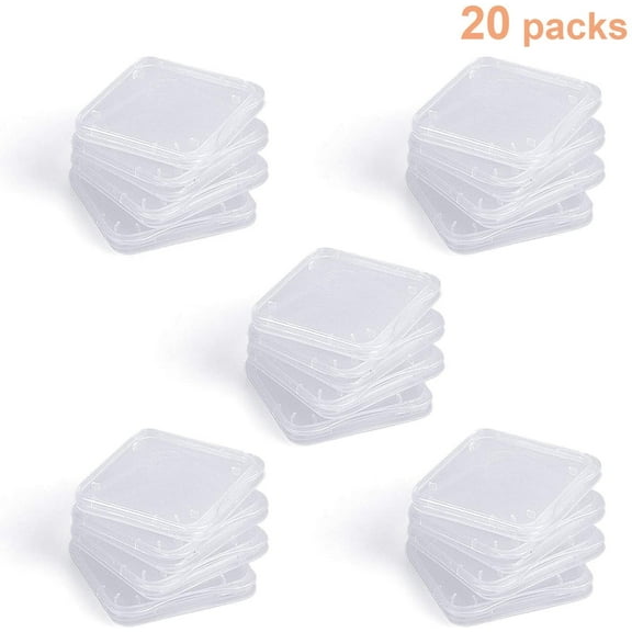WOVTE SD Card Holder, Plastic SD MMC SDHC PRO Duo Memory Card case Holder Jewelery Case Transparent White Pack of 20