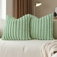 thumbnail image 1 of WOVTE Sage Green Striped Decorative Throw Pillow Covers 18x18 Inch Set of 2, Square Spring Fall Decorations Couch Pillow Case, Soft Cozy Faux Rabbit Fur Plush, Modern Home Decor for Bed (No Inserts), 1 of 7