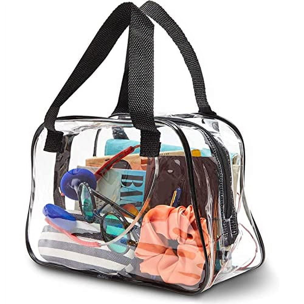 WOVTE Stadium Approved Clear Tote Handbag with Handles, Large Plastic Bag with Zipper for Concerts (11x4x7 In)