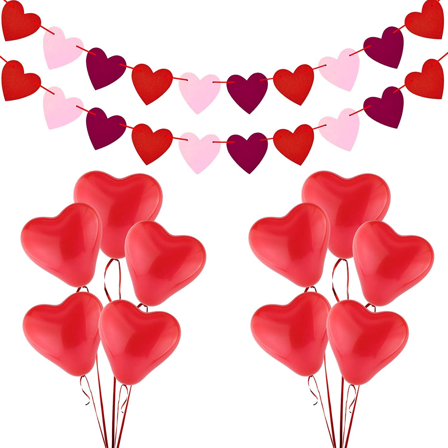 Heart Party WOVTE Valentines Decorations 10Pcs Red Heart Balloons 2 Pack Felt Heart ...