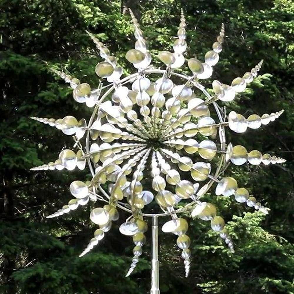 WOVTE Windmills for the Yard Unique and Magical Metal Windmill Wind With Metal Garden Stake ,Spinners Outdoor Metal Large for Yard Lawn Patio Garden Kinetic Sculptures (Silver),10PCS