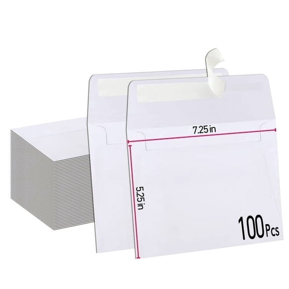 KOALA White Self-Adhesive Invitation Envelopes, A7 Size, 100 Count 5X7 Paper Envelopes for Wedding Cards, Greeting Cards, Photos, Notes.