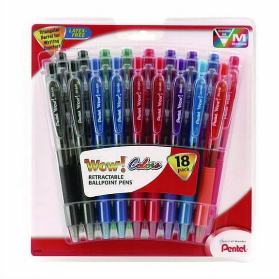 WOW! Ballpoint Pen, Retractable, Medium 1 mm, Assorted Ink and Barrel Colors, 18/Pack | Bundle of 5