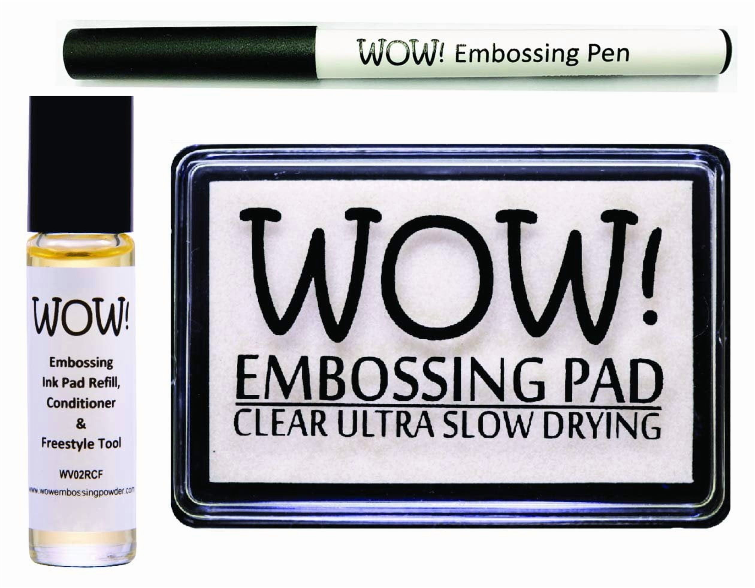 WOW Clear Embossing Ink Pad Ultra Slow Drying WV02, Refill Conditioner and Freestyle Tool WV02RCF and Embossing Pen WV04 - Bundle 3 Items