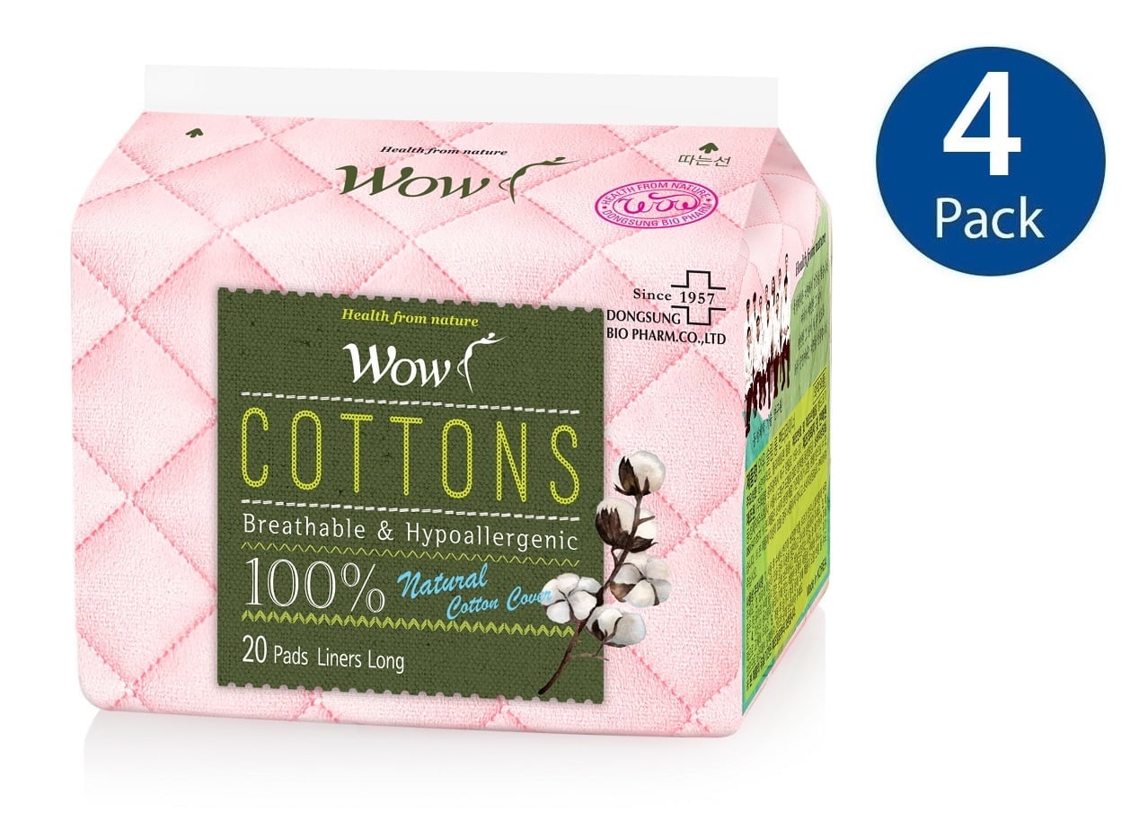 WOW Cotton Liner Sanitary Pad, for women, Unscented, Ultra Thin, 4 Packs, 80 ct
