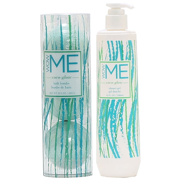 WOW ME Coco Glow Scented Balancing Bath Bombs with Shower Gel, Citrus Gourmand, 3 Count
