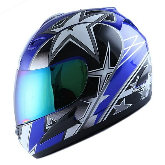 WOW Motorcycle Adult Full Face Helmet HJMCLS Racing Star Blue