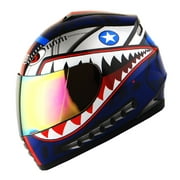 WOW Motorcycle Full Face Helmet Street Bike BMX MX Youth Kids HKY-B15 Monster Shark Blue