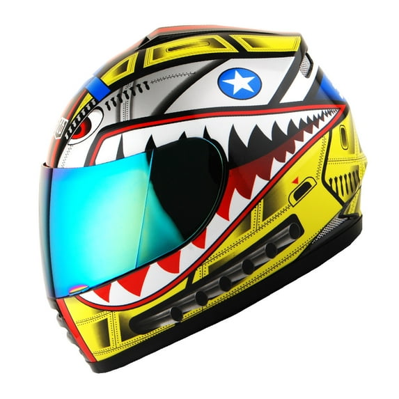 WOW Motorcycle Full Face Helmet Street Bike BMX MX Youth Kids HKY-B15 Monster Shark Yellow