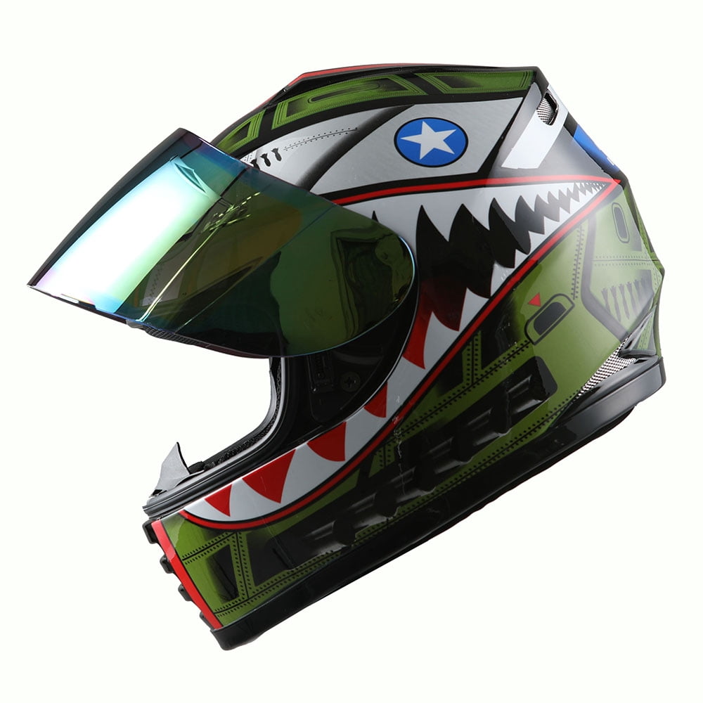 WOW Motorcycle Full Face Helmet Street Bike BMX MX Youth Kids HKY-B15 Shark Army Green
