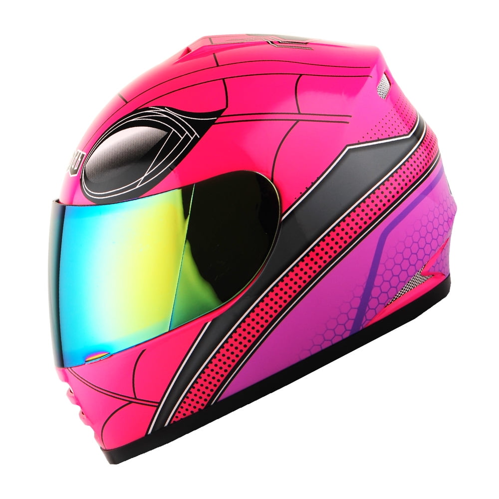 WOW Motorcycle Full Face Helmet Street Bike BMX MX Youth Kids HKY-B15 Spider Pink