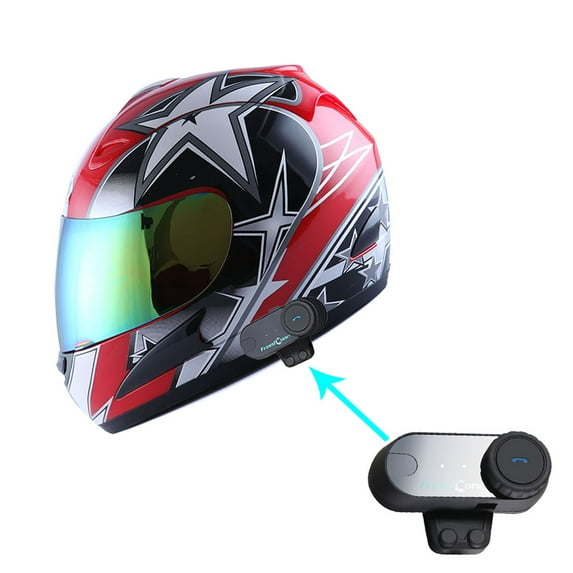 WOW Motorcycle HJM Street Bike Full Face Helmet + Motorcycle Bluetooth Headset: Racing Star Red