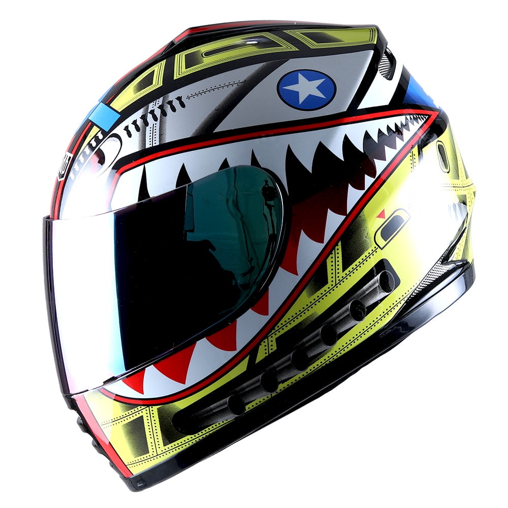 1storm motorcycle open face helmet 1Storm Motorcycle Full Face Helmet Dual Lens/Sun Visor: AH15 Glossy Silver / M(55-56 cm 21.7/22.0 Inch )