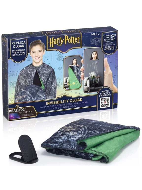 WOW! STUFF: Harry Potter: Invisibility Cloak by RealFX - 44" Luxury Navy Fabric Robe, Movie Replica, App Green Screen Tech, Wizarding World, Ages 6+